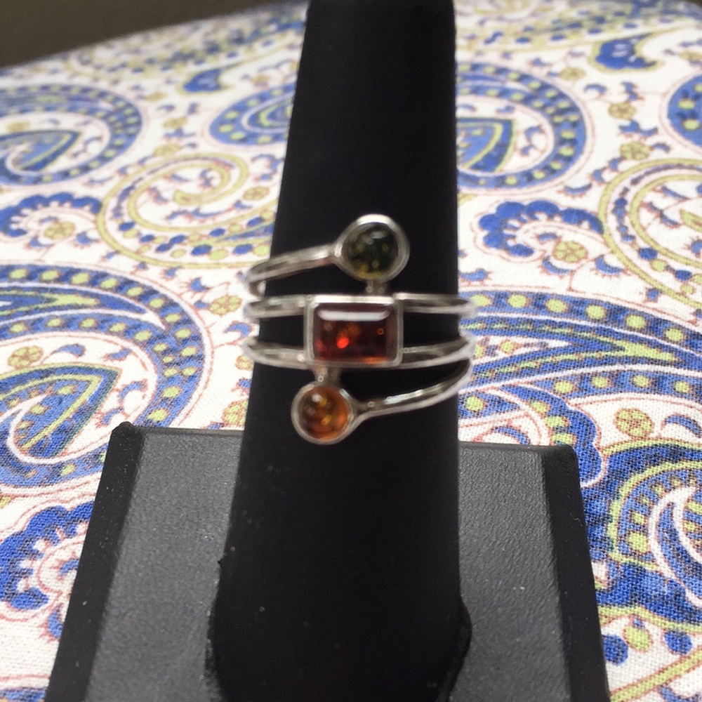 925 Tri-Colored Amber Ring